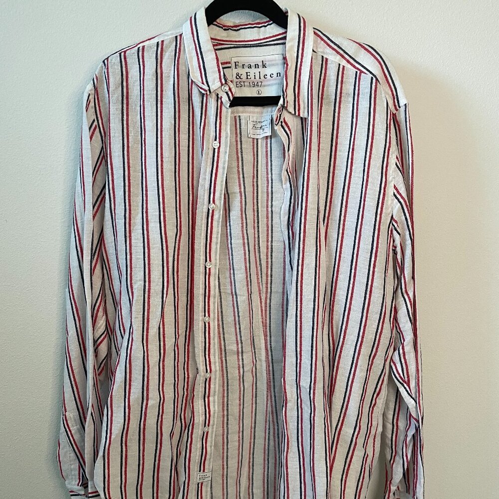 Frank and Eileen Large Linen Blend Striped Shirt - White, Navy, Red